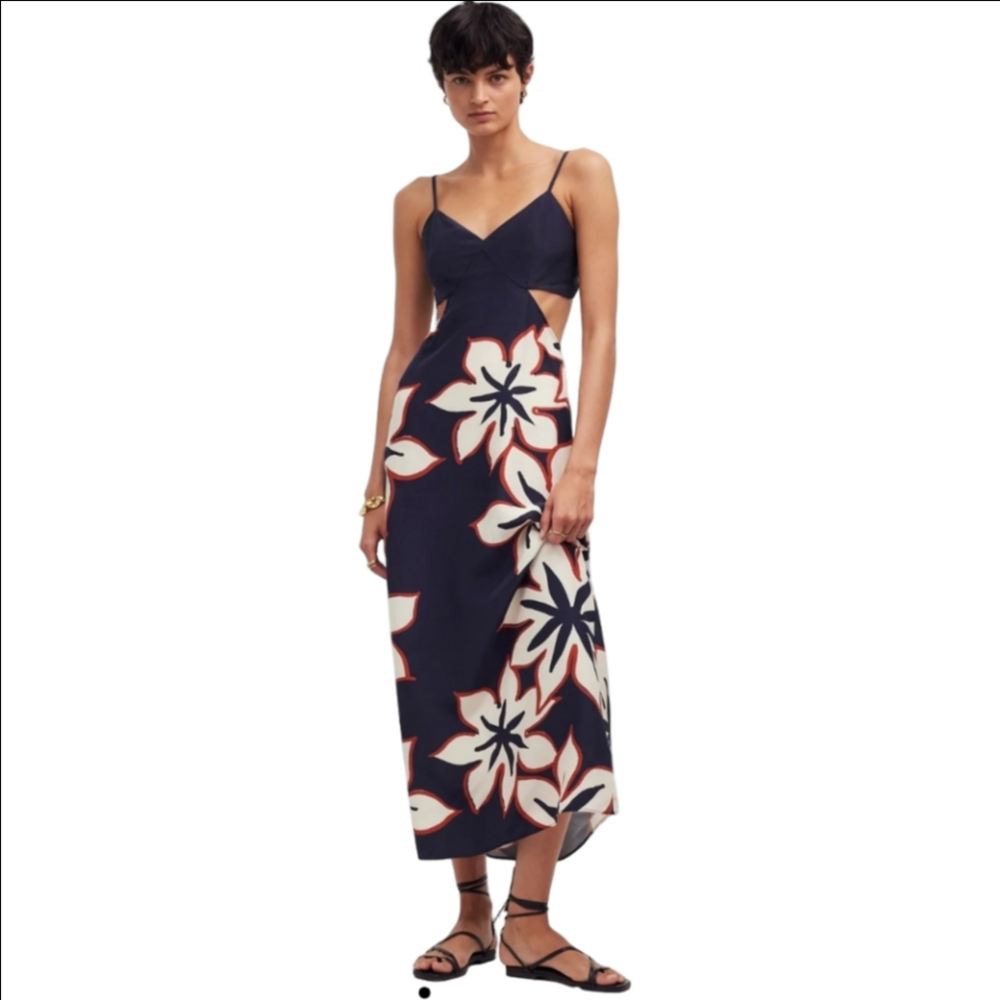 Madewell Silk Floral Open Back Maxi Dress NQ633 Size 12 New